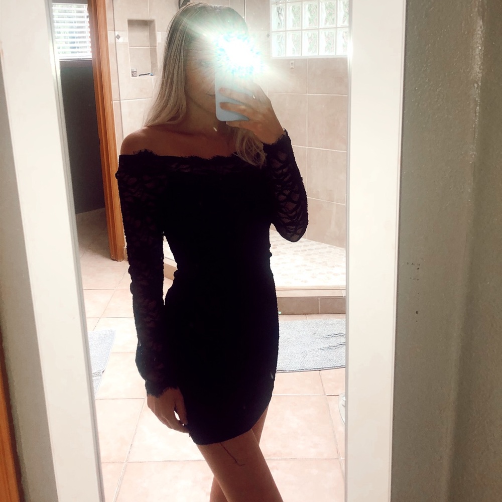 Black off the shoulder lace dress